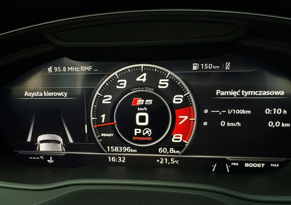 Audi S5 cena 144900 przebieg: 158000, rok produkcji 2018 z Warszawa małe 67